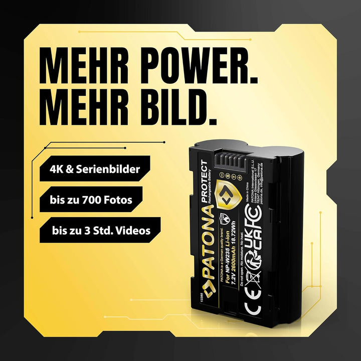 PATONA Protect V1 Akku NP-W235 (2400 mAh) mit NTC-Sensor und V1 Gehäuse - kompatibel mit Fuji Fujifi