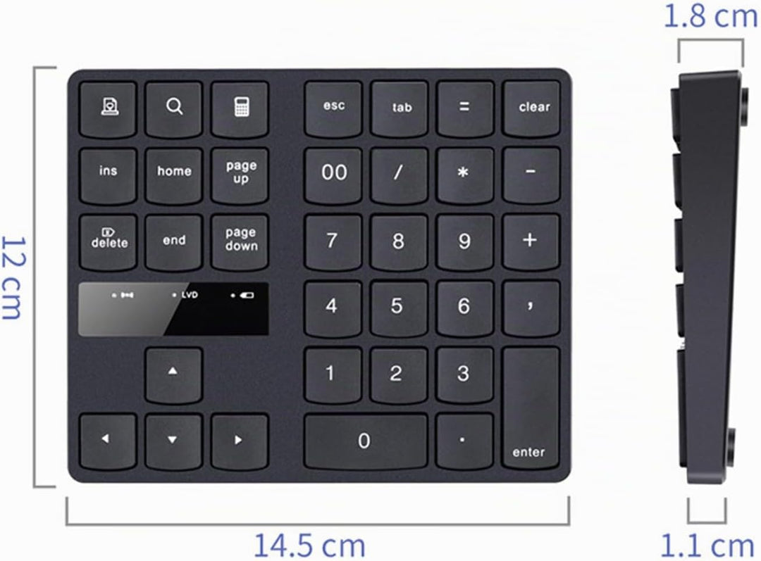 Kabelloser Nummernblock mit 35 Tasten, wiederaufladbare Mini-Tastatur für Laptop, Desktop-PC