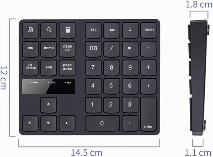 Kabelloser Nummernblock mit 35 Tasten, wiederaufladbare Mini-Tastatur für Laptop, Desktop-PC
