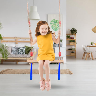 PELLOR Multifunktions Kinderholz Trapeze Schaukel mit Kunststoff Turnringe zum Aufhängen belastbar b