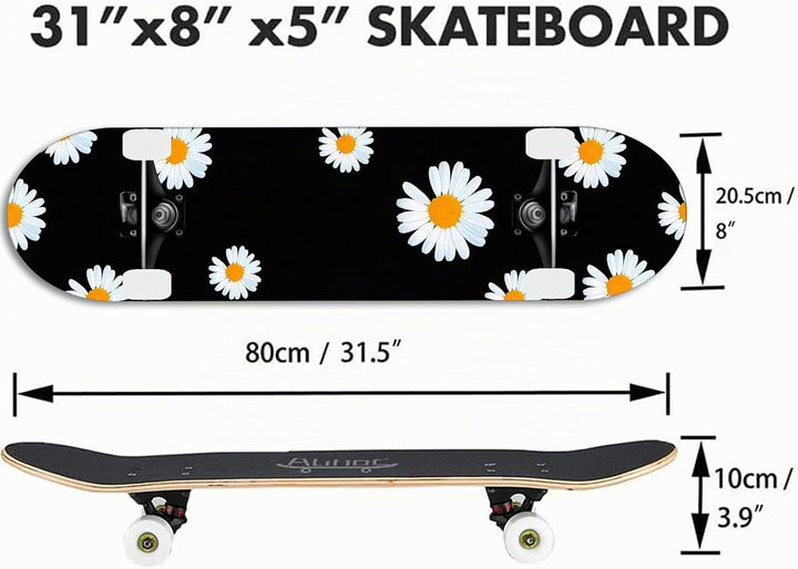 31-Zoll-Standard-Skateboard, 7 Lagen Ahorn-Board-Oberfläche, geeignet für Kinder, Jugendliche, Erwac