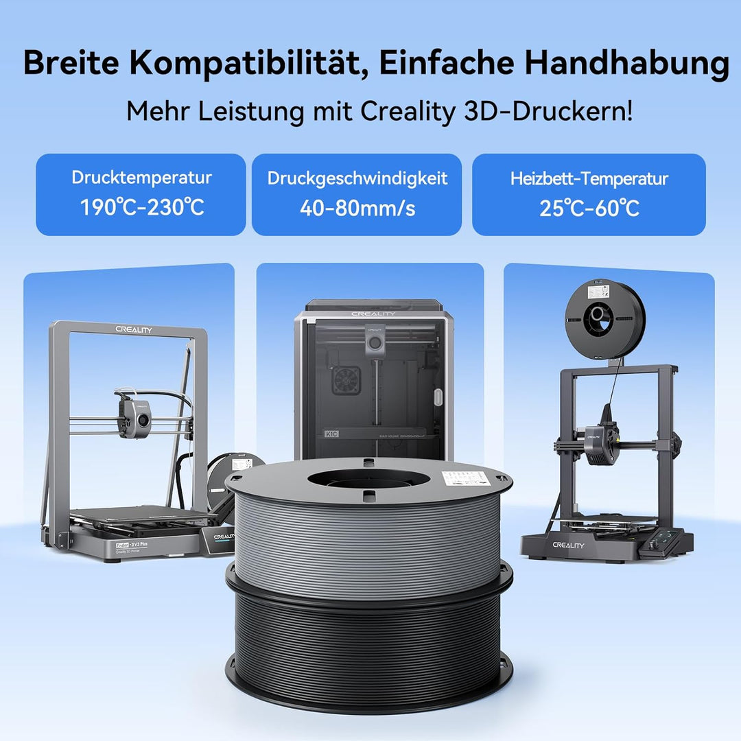 Creality Ender PLA Filament 1,75mm, 2 Weiss-Schwarz-Grau, 4er-Pack 1kg Spulen, Massgenauigkeit ±0,03
