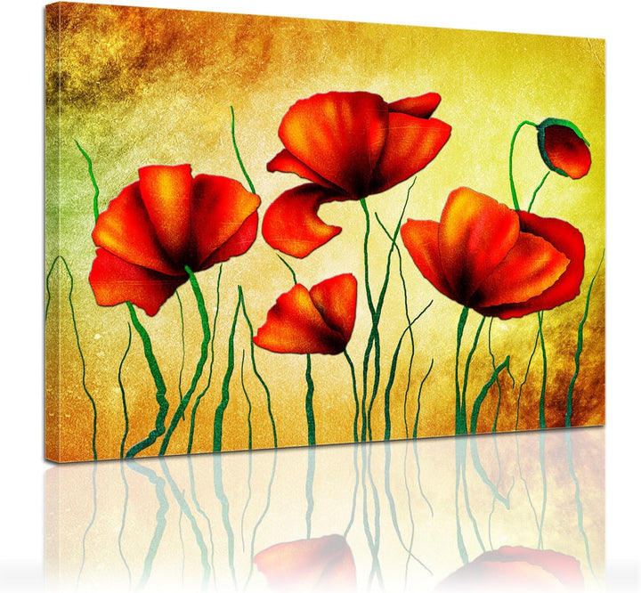 Bilderdepot24 Bild auf Leinwand | Mohnblumen in 60x50 cm als Wandbild | Wand-deko Dekoration Wohnung