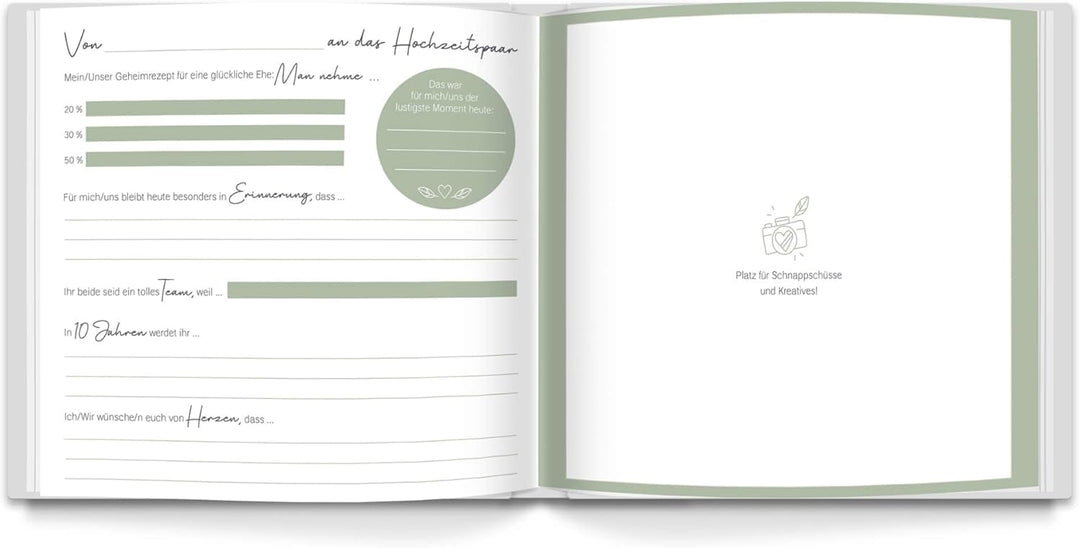 LEAF & GOLD® Gästebuch Hochzeit I Edles Hochzeitsgästebuch mit Fragen I Gästebuch zum Ausfüllen mit
