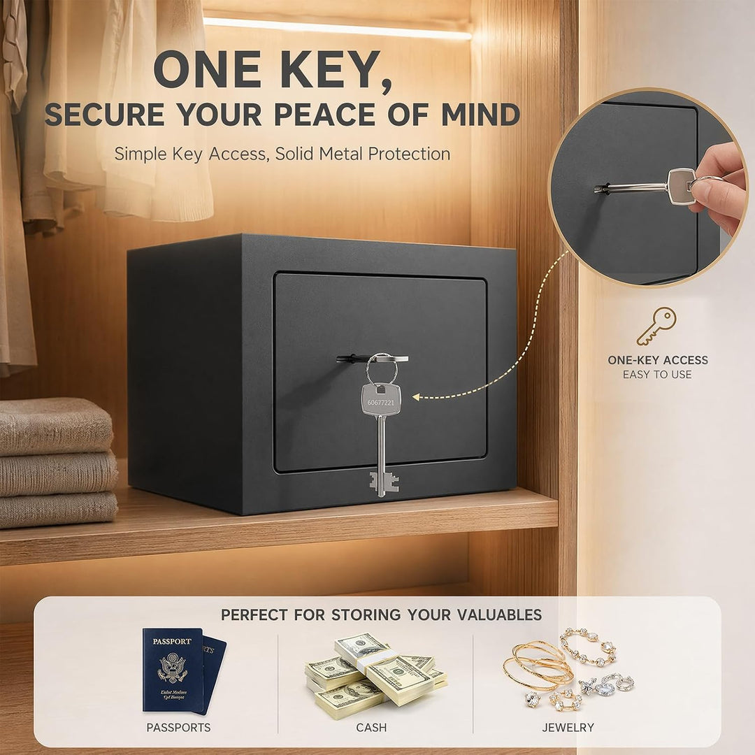 Safe Tresor mit Schlüssel, Möbeltresor, Doppelbart-Sicherheitsschloss, 6,6 L Safe Tresor mit Stahlko