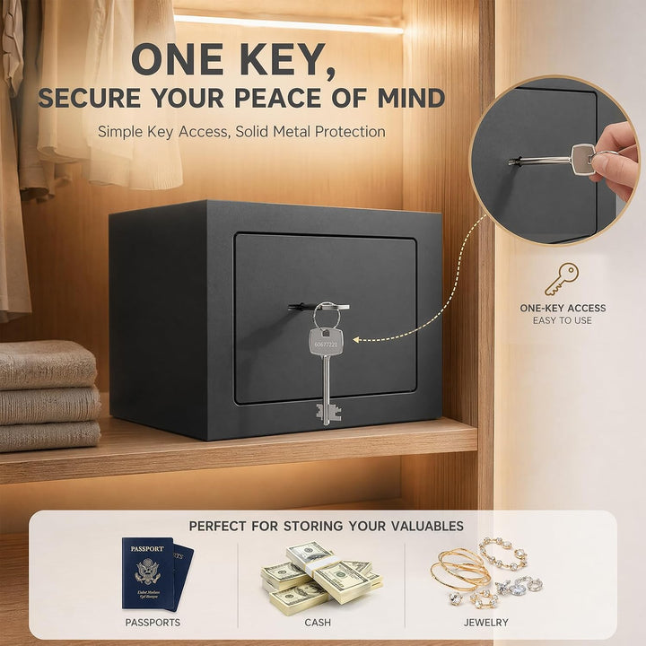 Safe Tresor mit Schlüssel, Möbeltresor, Doppelbart-Sicherheitsschloss, 6,6 L Safe Tresor mit Stahlko