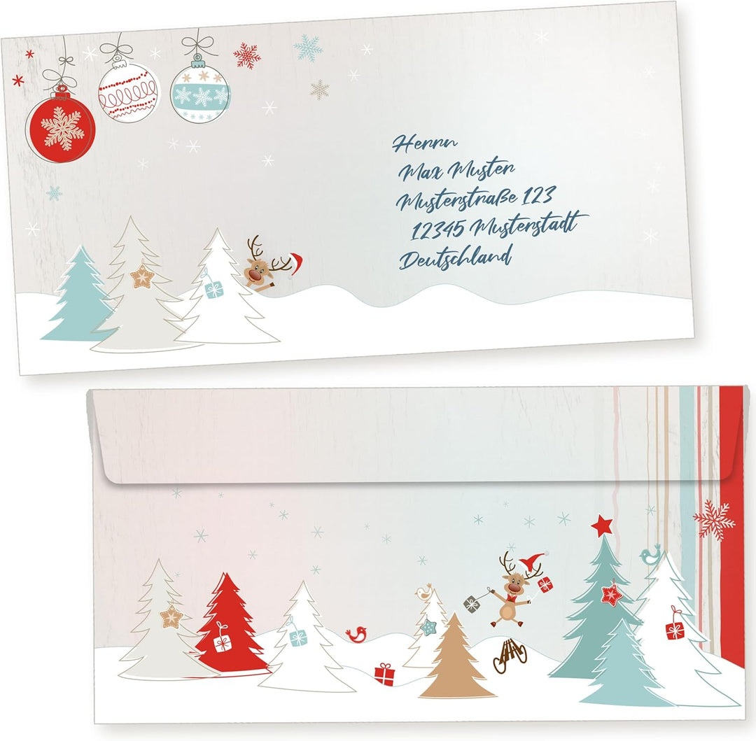 Joulujuhla 250 Sets Weihnachtsbriefpapier mit Umschlag ohne Fenster Weihnachtspapier A4 Briefpapier