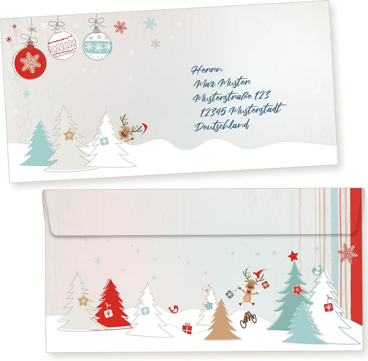 Joulujuhla 250 Sets Weihnachtsbriefpapier mit Umschlag ohne Fenster Weihnachtspapier A4 Briefpapier