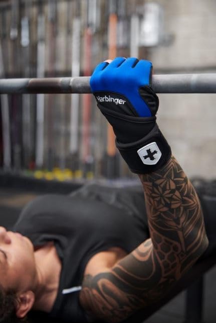 Harbinger Training Grip Wristwrap 2.0 Handschuhe für Gewichtheber, Unisex L Blau, L Blau