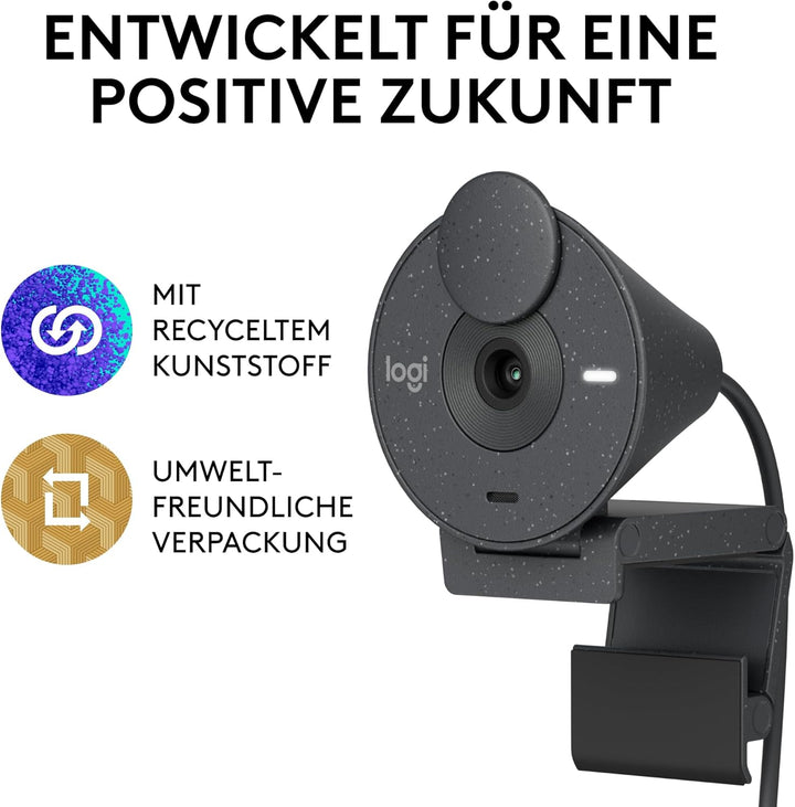 Logitech Brio 300 Full HD-Webcam mit Sichtschutz, Mikrofon mit Rauschunterdrückung, USB-C, Zertifizi