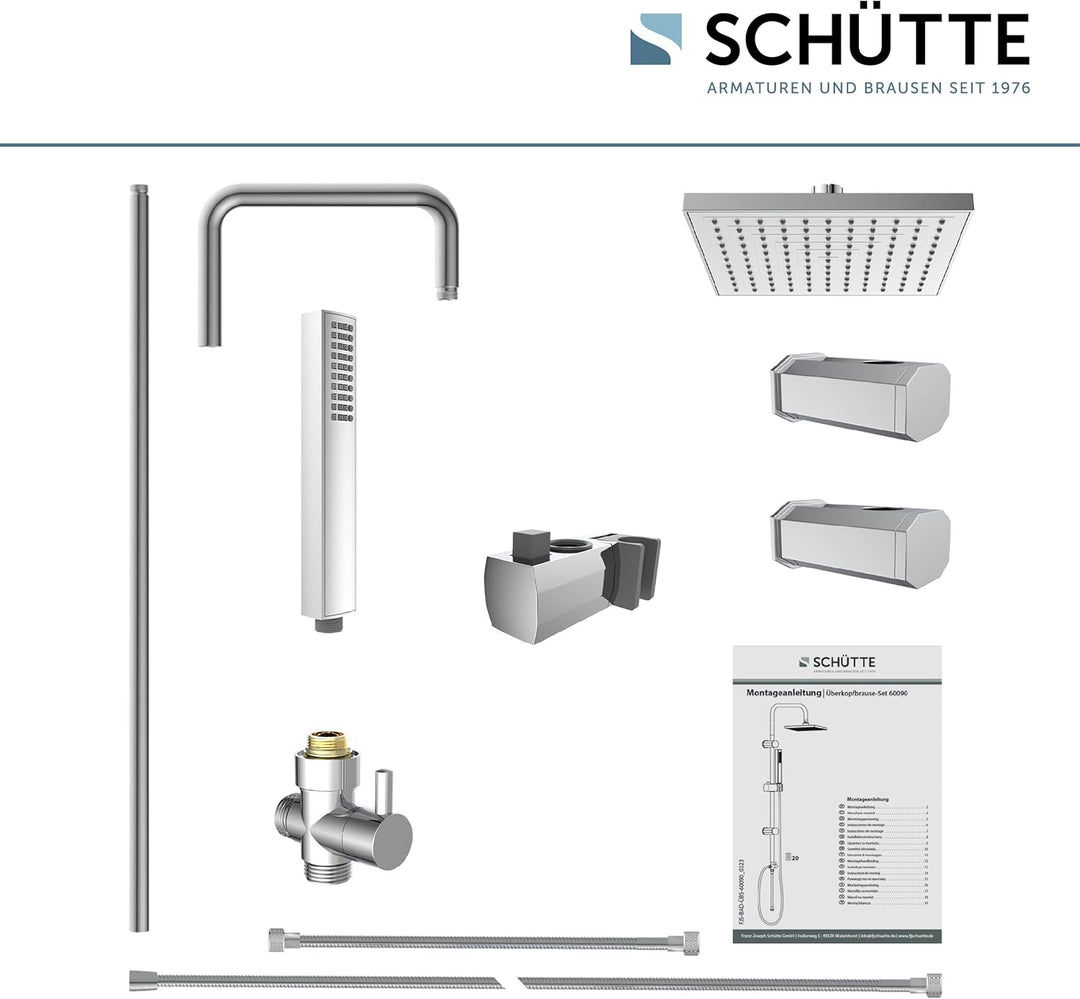 Schütte Tokyo Überkopfbrause-Set, Duschsystem ohne Armatur. Regendusche mit Schlauch, Duschsäule, Ch