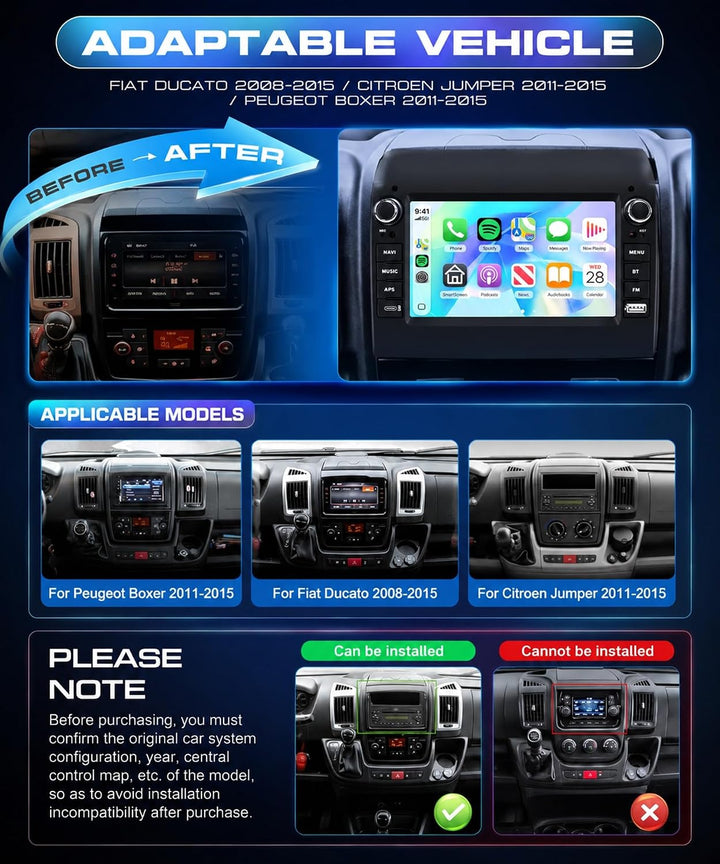 4GB+64GB Autoradio für FIAT Ducato für Citroen Jumper für Peugeot Boxer mit Carplay Android Auto, Bi