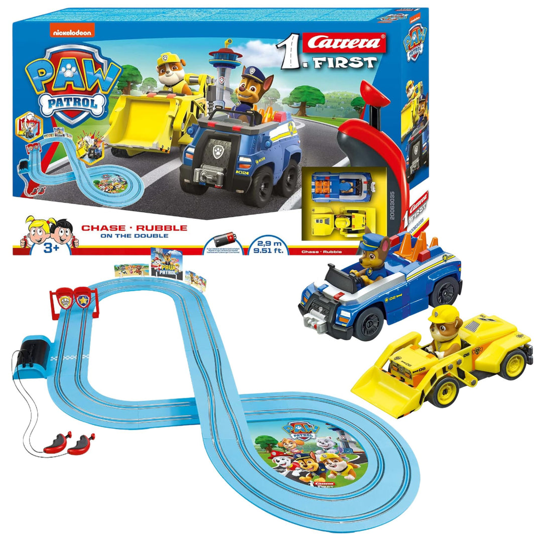 Carrera - 20063035 - FIRST PAW PATROL On the Double 2,4m Rennstrecken-Set | 2 ferngesteuerte Fahrzeu