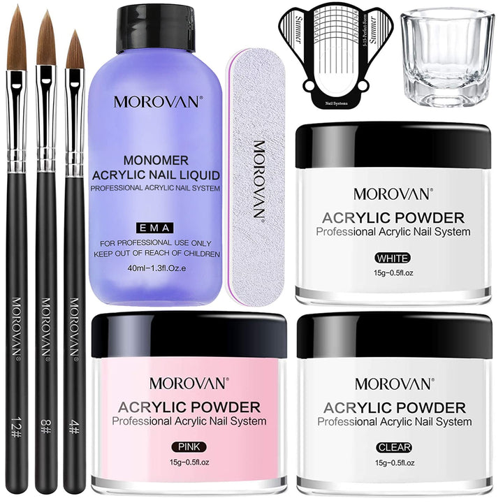 Morovan Acryl Nagelset Starterset Komplett - 3 Farben Acryl Pulver Nails mit 3 Acryl Pinsel für Näge