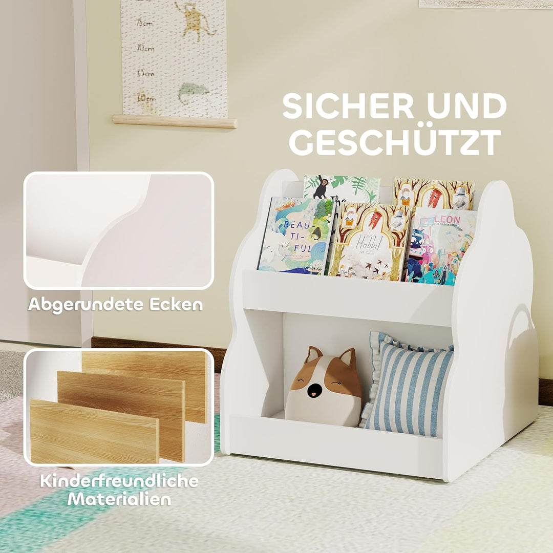 AIYAPLAY Kinderregal, Kinder-Bücherregal mit Rädern, 4 Regalen, 2-stöckiges Spielzeugregal für Kinde