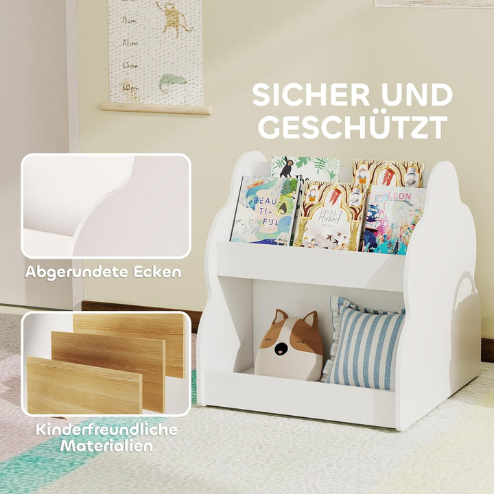 AIYAPLAY Kinderregal, Kinder-Bücherregal mit Rädern, 4 Regalen, 2-stöckiges Spielzeugregal für Kinde