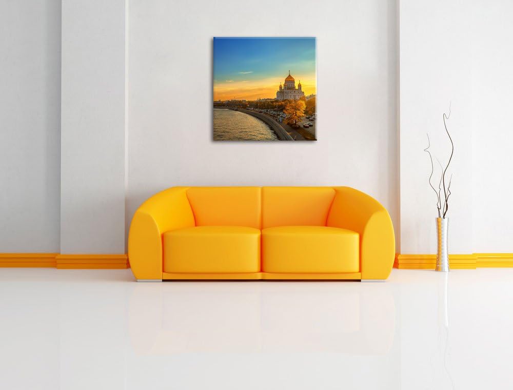 Sonnenuntergang in Moskau, Format: 70x70 auf Leinwand, XXL riesige Bilder fertig gerahmt mit Keilrah
