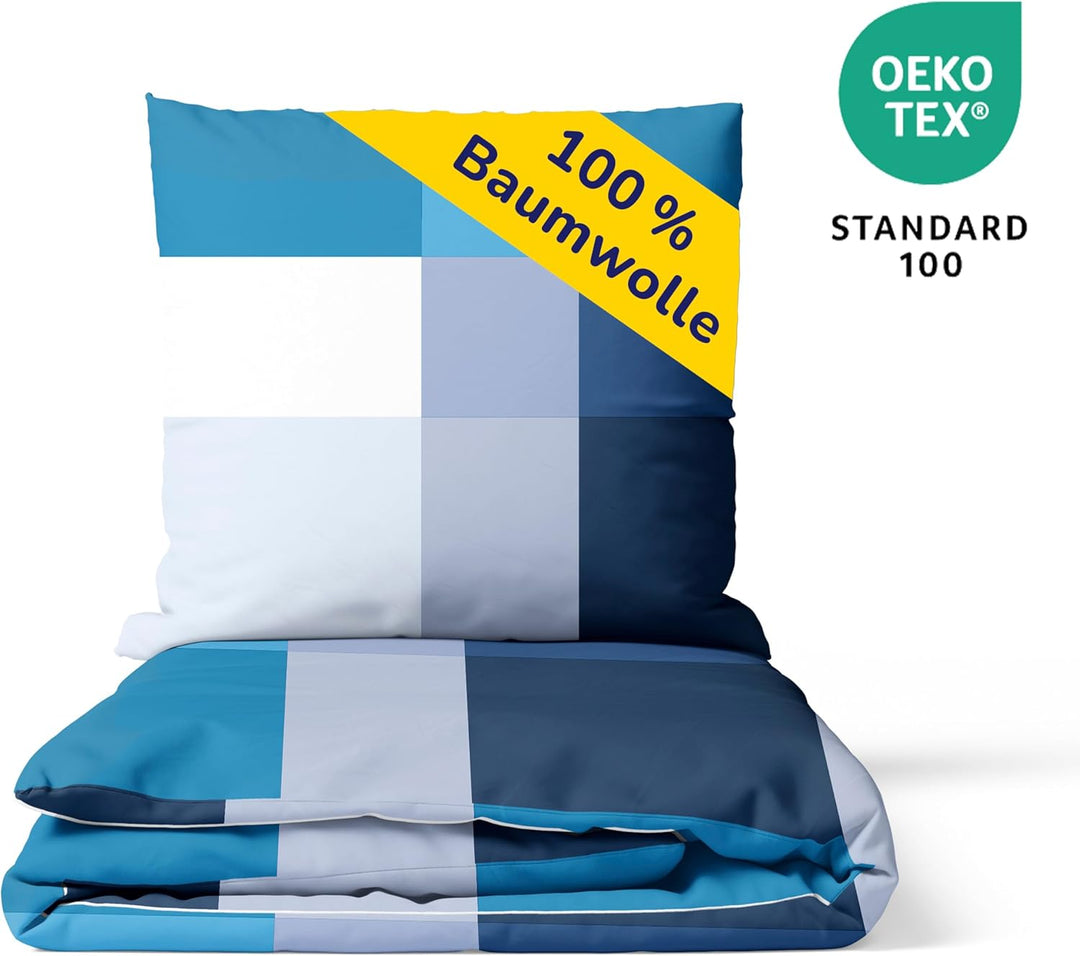 Träumschön Renforce Bettwäsche 135x200 Baumwolle - Bettwäsche Blau Weiss - Bettwäsche Sommer 135x200