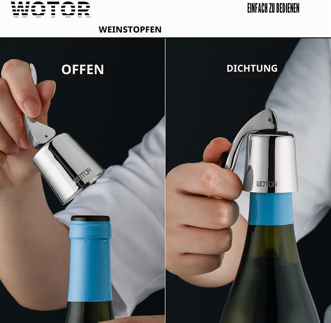 WOTOR Weinverschluss Edelstahl WeinFlaschenverschluss Wiederverwendbar Auslaufsicher hält Wein frisc