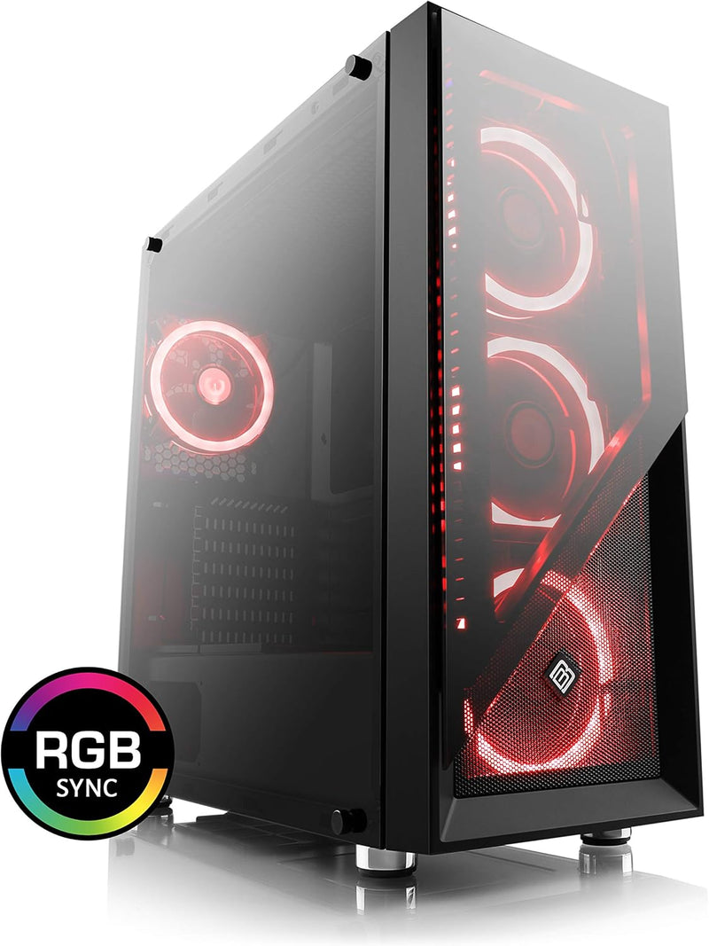 Gaming PC-Gehäuse Argo - Midi-Tower, RGB Beleuchtung (inkl. Steuerung), Glas-Seitenteil, Glas-Front,