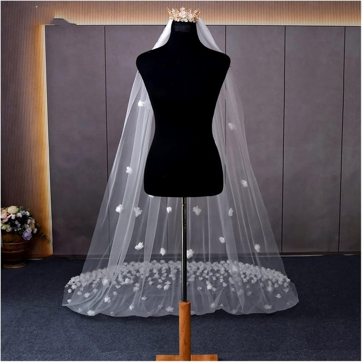 Brautschleier Hochzeitsschleier mit 3D Blumen Kathedrale Brautschleier Blumen Blumen Brautschleier W