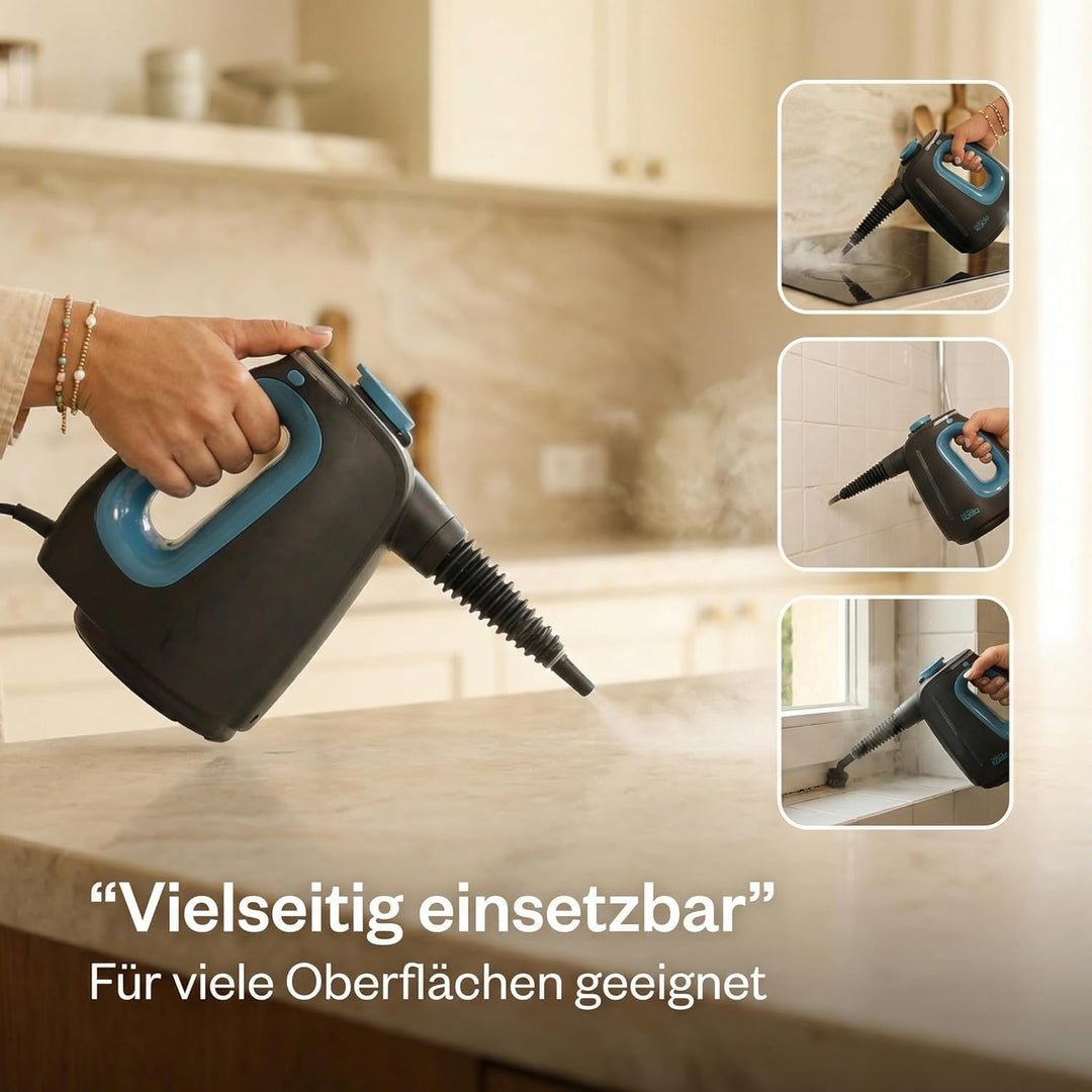 Handdampreiniger – 15 Sek. Aufheizzeit – Bis zu 30 Min. Dauerdampf – Inkl. 12 Zubehörteile – Für Bad