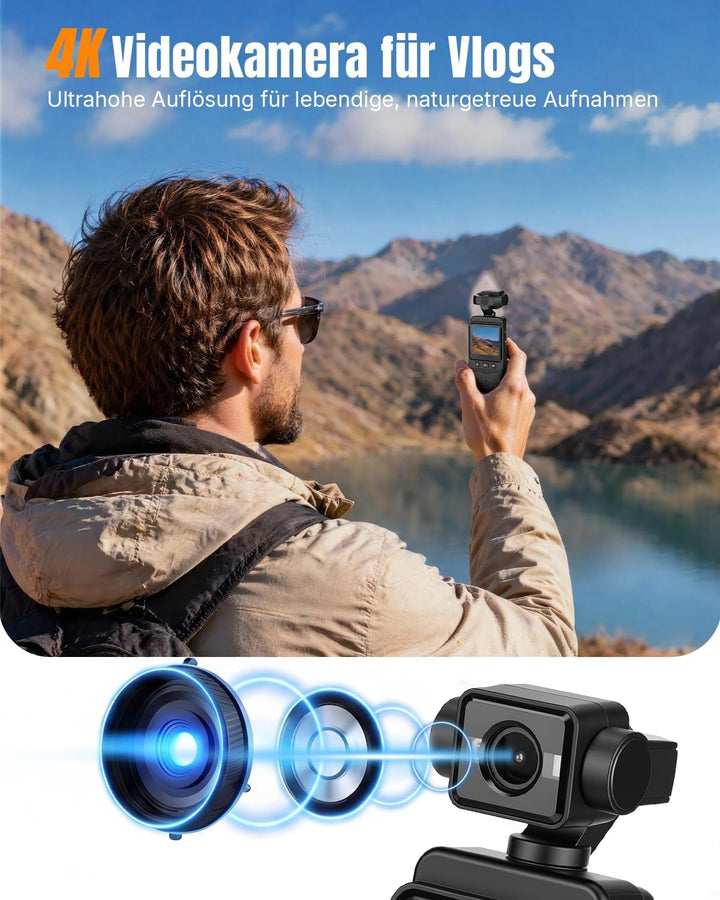 Körperkamera Bodycam Vlog Kamera, 4K Mini Sports Action Cam mit 270° Drehbarem Objektiv, Tragbare PO