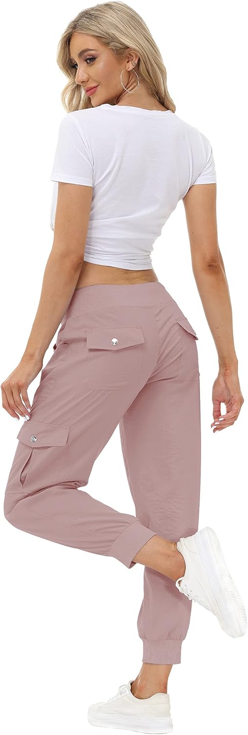JINSHI Hosen Damen Cargohose Lange Capri Freizeithose Outdoor Jogginghose High Waist mit Kordelzug X