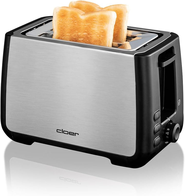 Cloer 3569 King-Size-Toaster für 2 XXL Scheiben, Check-Funktion, Edelstahlgehäuse, 1000 Watt, schwar