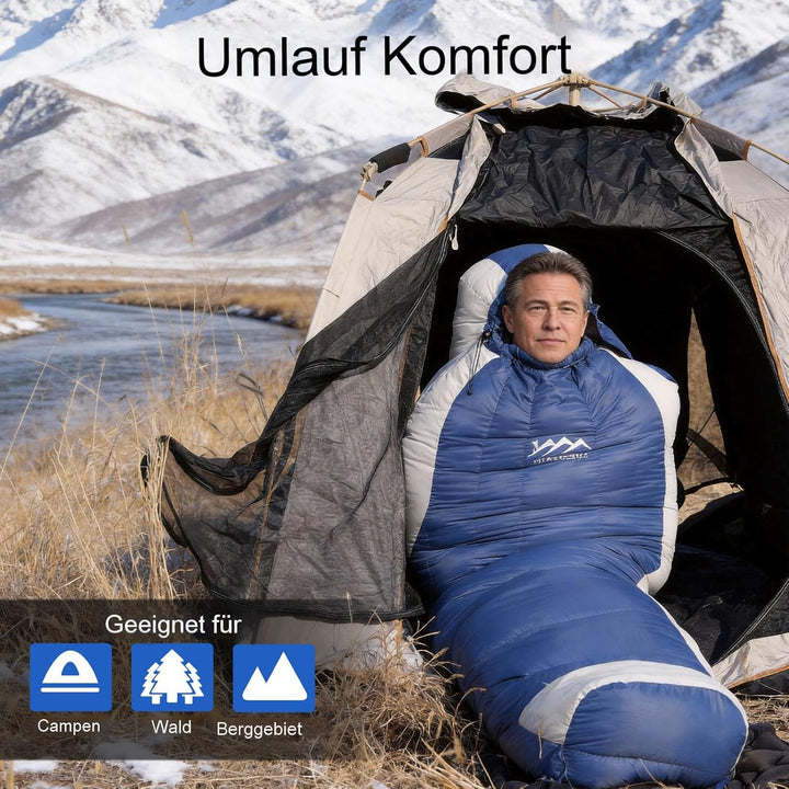 Ultraleicht Daunenschlafsack mit Kissen, Kleiner Leichter Sommer Schlafsack 680FP für Erwachsene und