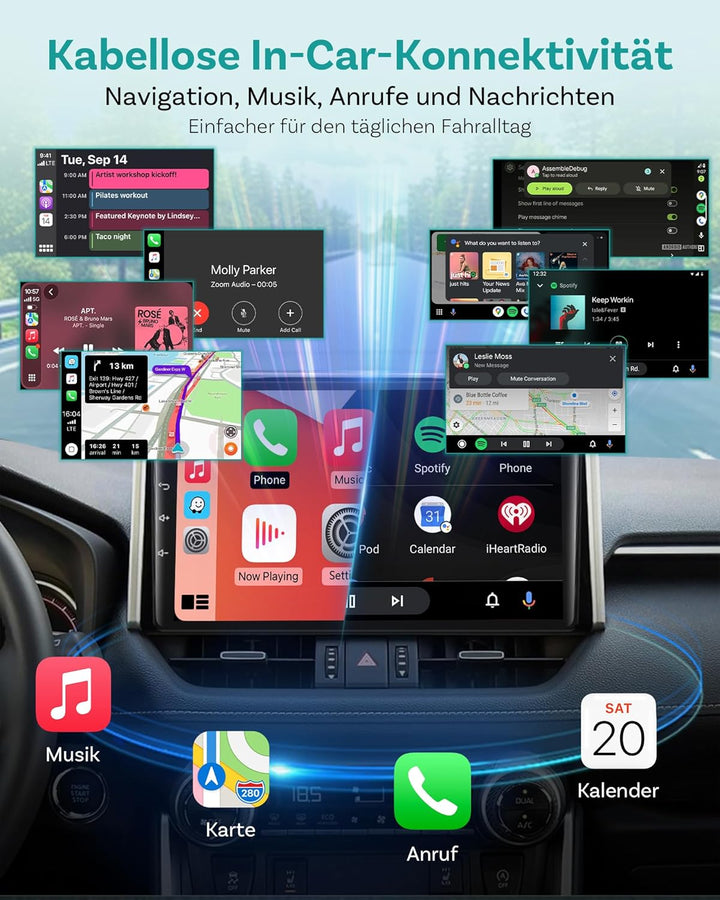 2026 Ottocast Mini Tube Wireless CarPlay & Android Auto Adapter, Kabelgebunden zu Kabellos, Plug & P