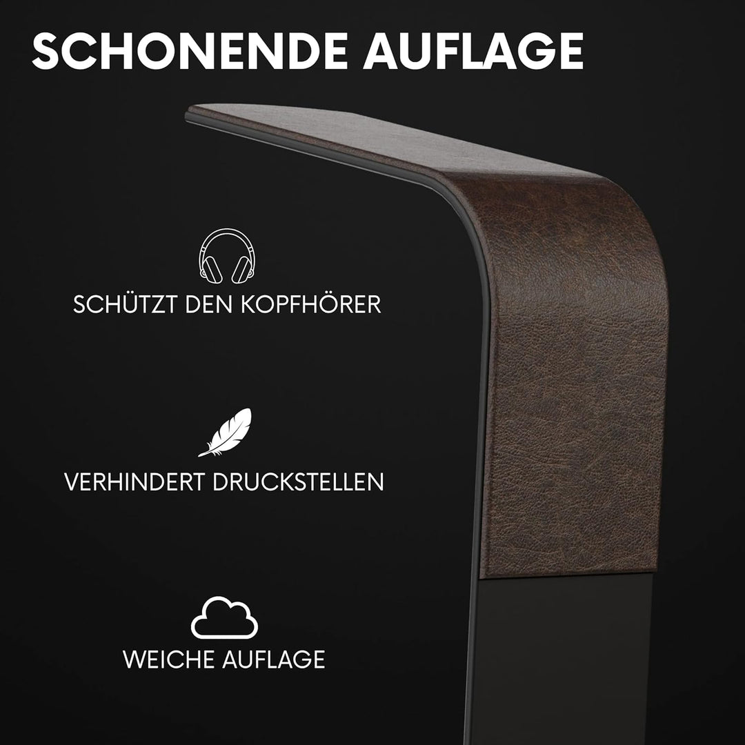 Headset Halterung aus Nussbaumholz – Kopfhörer Halterung mit schwerem Stahlblech & Lederauflage – Ko