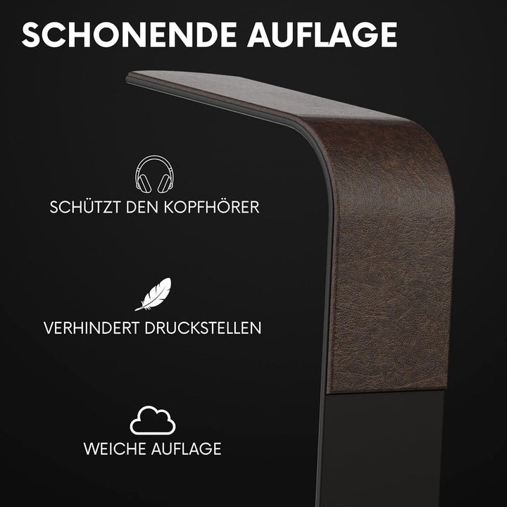 Headset Halterung aus Nussbaumholz – Kopfhörer Halterung mit schwerem Stahlblech & Lederauflage – Ko