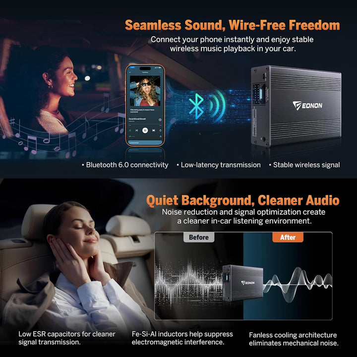 Eonon DSP-Digitalverstärkerbox, 4CH×50W Ausgang, EQ-Modus, Bluetooth Netzstecker für Autoradio A304