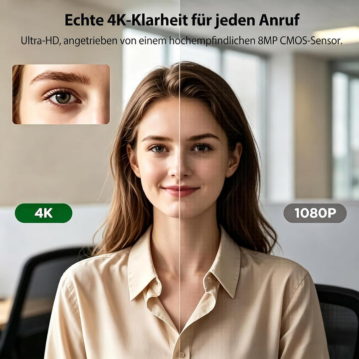 4K Ultra HD Webcam mit Mikrofon Rauschunterdrückung &amp; PDAF Autofokus