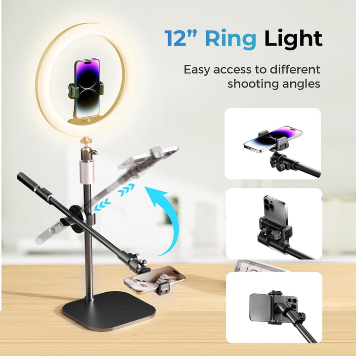UBeesize 12 Zoll LED Ringlicht mit Stativ Handy, Overhead Stativ Handy mit Ringlicht, Dimmbare LED T
