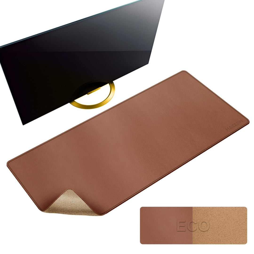 MAIDERN Schreibtischunterlage 100x40cm, Kork & PU-Leder Zweiseitig Tischunterlage,Extra Grosse Mausp