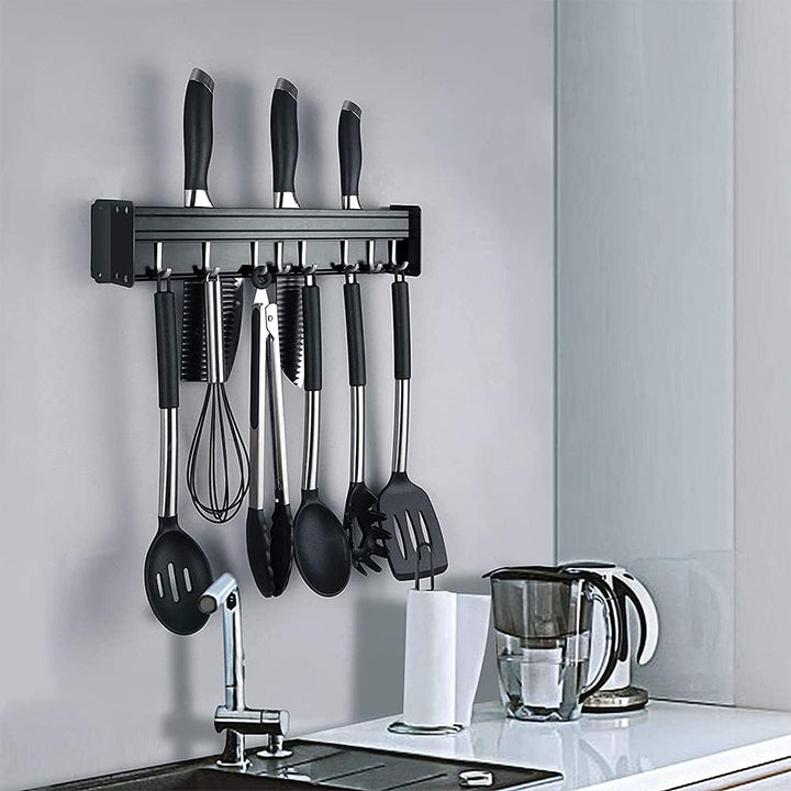 Hakenleiste Küche, Küchenhalterung Ohne Bohren mit Haken, Messerblock Ohne Messer, Küchenreling mit