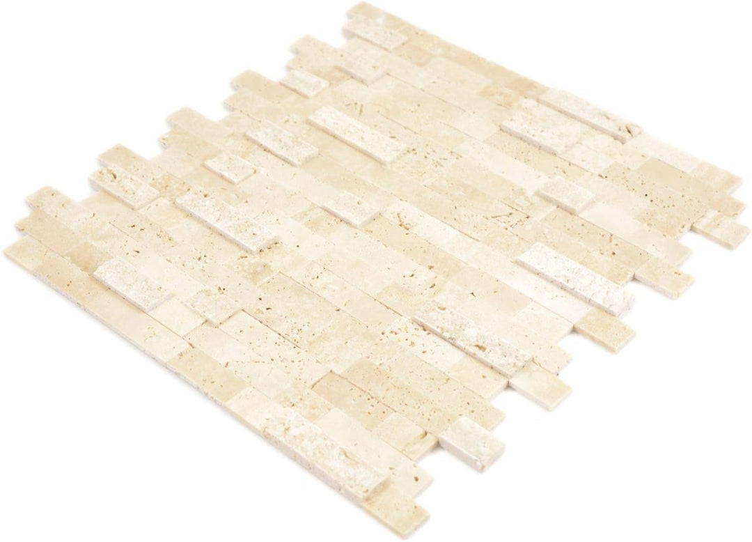 Selbstklebnde Mosaikmatte Verbund Naturstein Travertine beige für WAND KÜCHE Wandverblender Fliesens