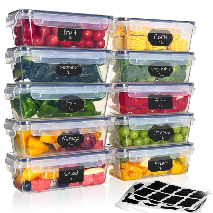 10 x 1L Frischhaltedosen mit Deckel, Gefrierdosen, Meal Prep Boxen, BPA-frei, luftdicht, stapelbar –