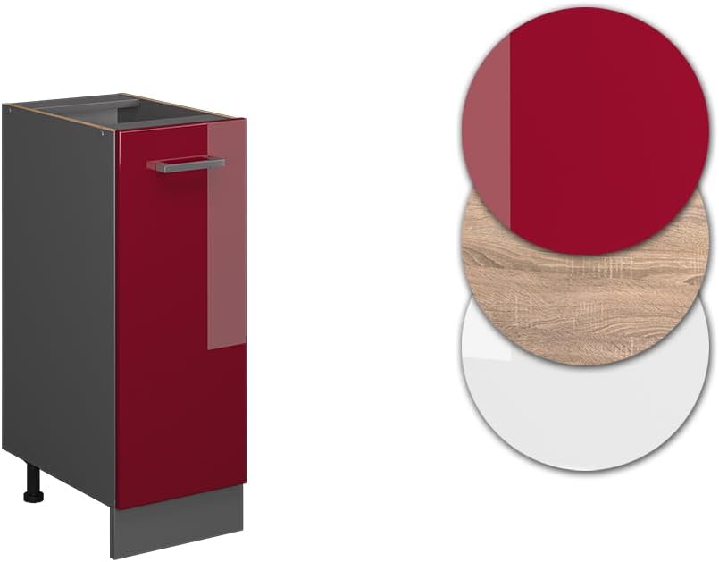 Vicco Apothekerschrank R-Line, Bordeaux Hochglanz/Anthrazit, 30 cm ohne Arbeitsplatte Bordeaux Hochg