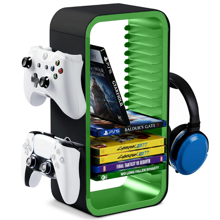 Universal Games Storage Tower Pro - Bis zu 18 Spiele - Mit Controller Halterung für bis zu 4 Gamepad
