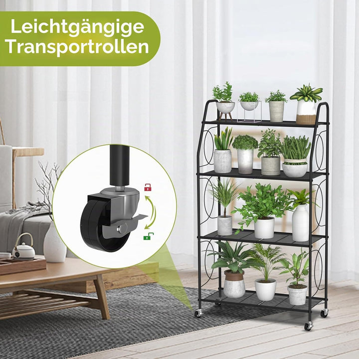 VyGrow Pflanzenständer mit 4 Ebenen , Pflanzenständer mit rollen für Drinnen und draussen, Robustes