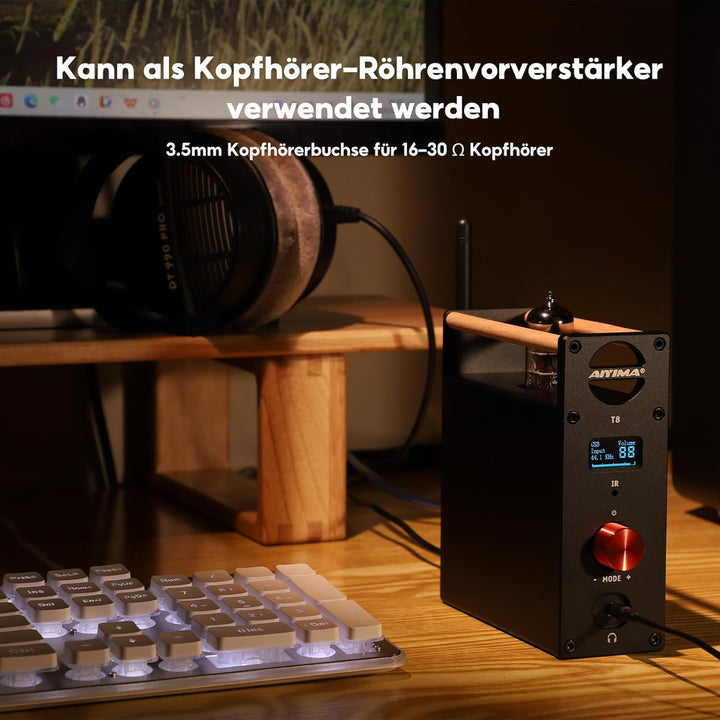AIYIMA T8 6N3 Digital Tube Vorverstärker QCC3031 Bluetooth 5.0 Vorverstärker USB DAC Kopfhörerverstä