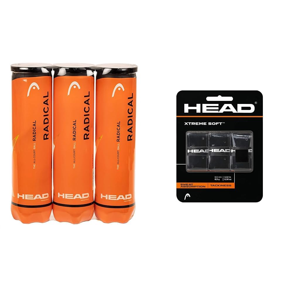 Head Radical Tennisball (3 x 4 Stück) Bundle mit Overgrip, Bundle mit Overgrip