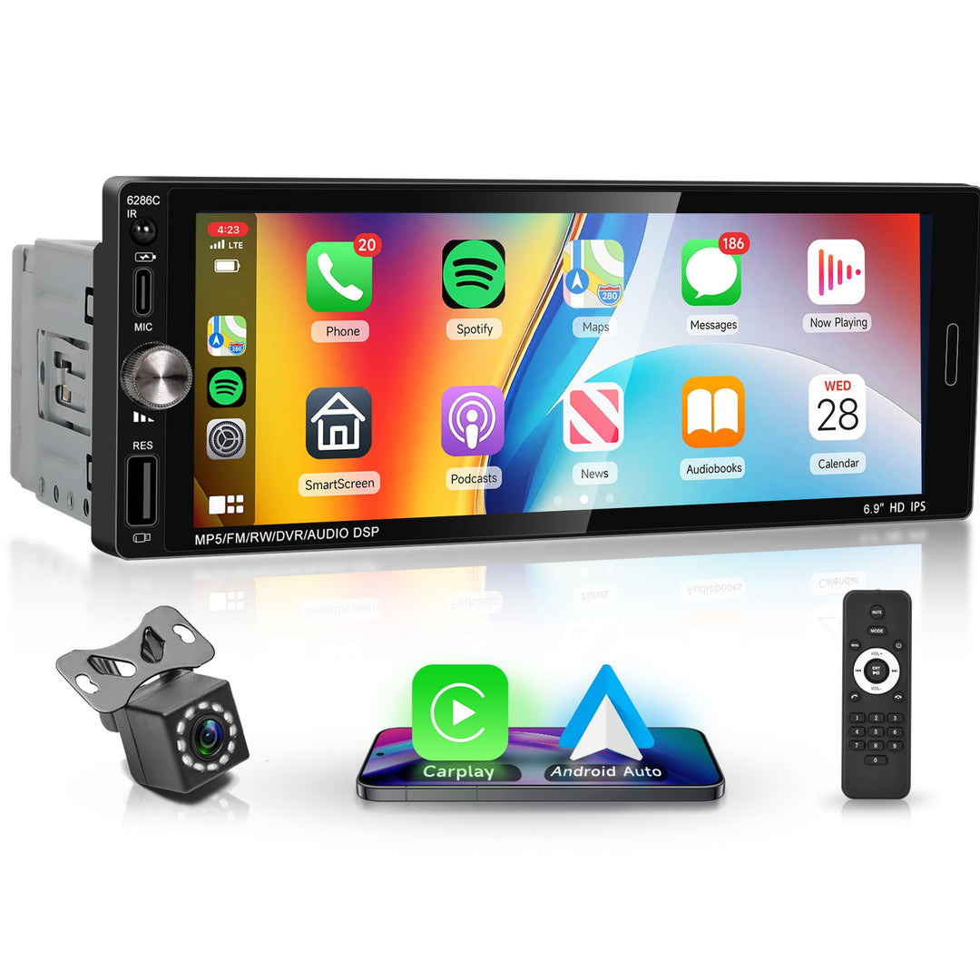 Rimoody A-pple Carplay Autoradio 1 Din mit Carplay Android Auto IOS/Android Mirror Link 6.9 Zoll Tou