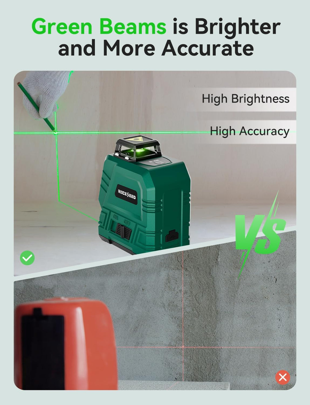 Laser-Wasserwaage mit 1,2m-Stativ, RockSeed 1x360° Horizontal und 1x150° Vertikal Grüner Linie Selbs