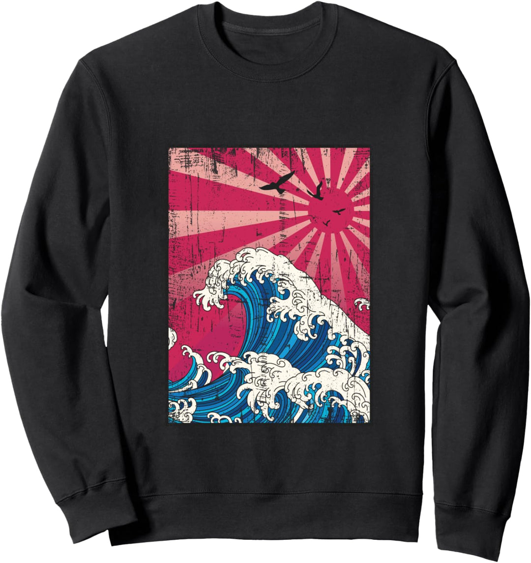 Japanese Vaporwave anime ocean wave Japan sun Art Sweatshirt