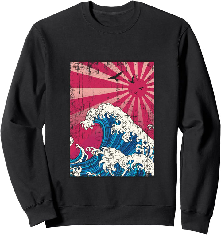 Japanese Vaporwave anime ocean wave Japan sun Art Sweatshirt