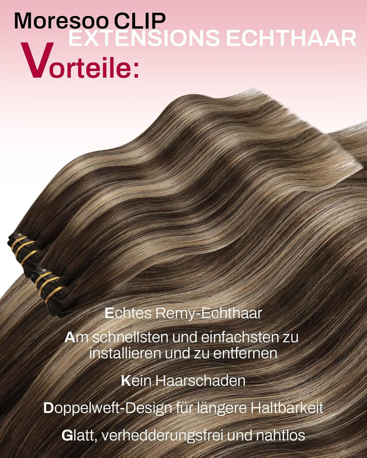 Moresoo Clip in Extensions Balayage Remy Echthaar Extensions Clip Ombre Haarextension Echthaar Clip
